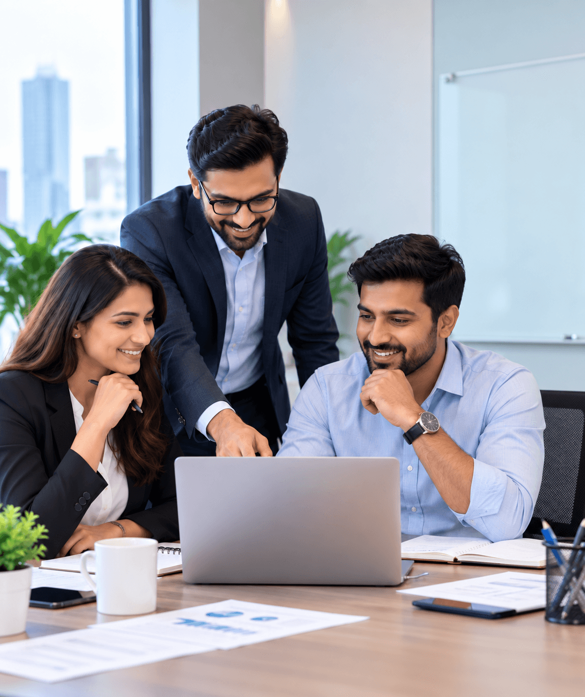 Research team working together at a laptop